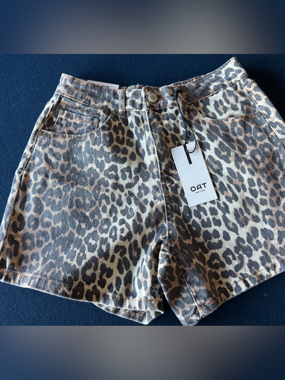 OAT New York Leopard Print Jean Shorts in Tan Black and Gray FUN & FLATTERING 🖤
